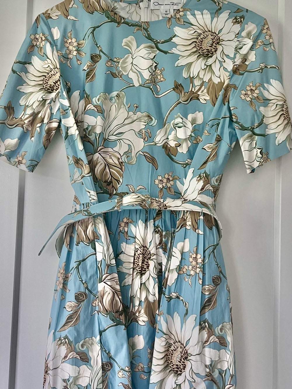 Oscar de la Renta Teal-Blue Floral Midi Wrap Dress - Picture 4 of 6